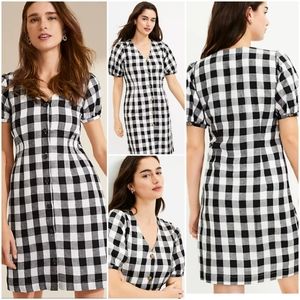 Loft Gingham Button V-Neck Dress size 2 new with tags